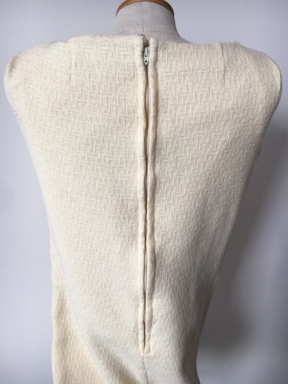 Cream Wool 1960's Shift Dress Size XS - image 4