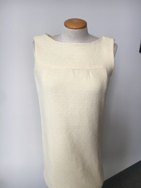 Cream Wool 1960's Shift Dress Size XS - image 3