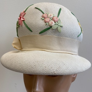Adele Clair Bucket Woven Straw Hat With Appliqué Flowers