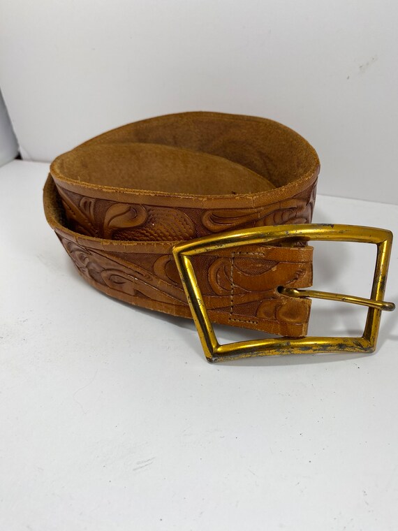 Hand Tooled Vintage Leather Belt - image 2