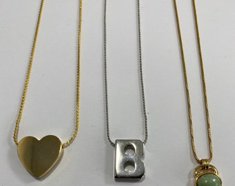 1970&#39;s Gold Electroplated Heart Choker B Initial Or Green Stone Choice