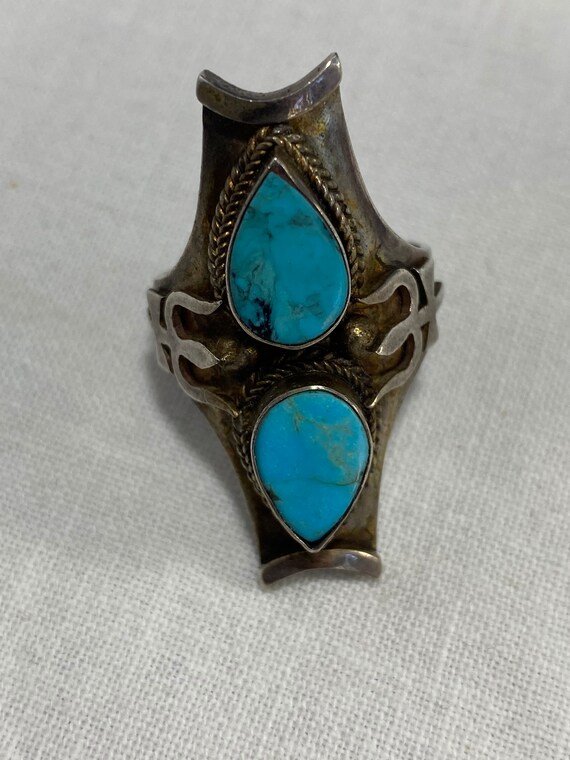 Nepalese Sterling Turquoise Saddle Ring Trident R… - image 5