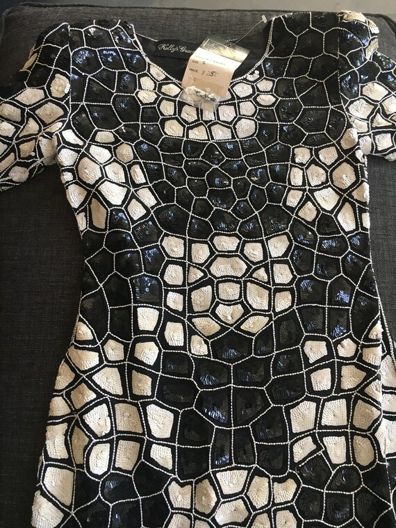 Black And White Sequins Beaded Dress
