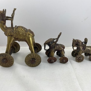 Brass Temple Toys Set Of 3 Camel Elephant Horse