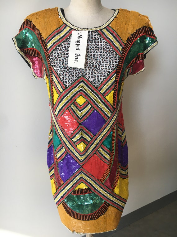 Geometric Design Sequin Dress With Cutout Back - image 3