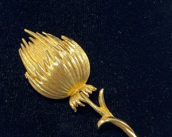 Monet Gold Toned Thistle Poppy Brooch