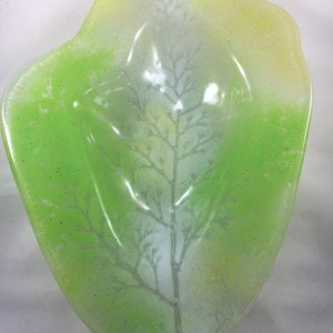 Art Glass Free Form Dish With Tree Signed Adams