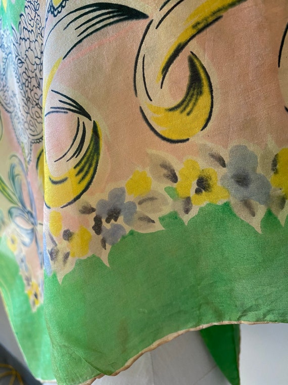 Hand Rolled Green And Yellow Floral Japan Silk Sc… - image 3