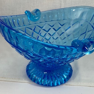 Mid Century Blue Pressed Glass Large Ashtray