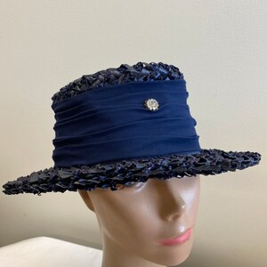 Navy Blue Woven Straw Summer Hat image 6