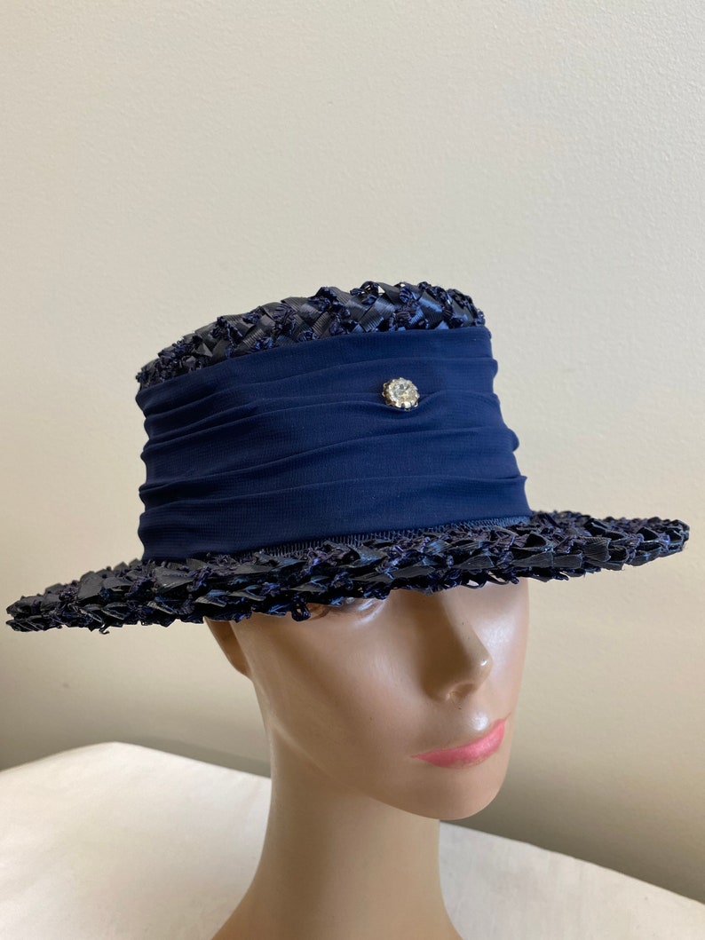 Navy Blue Woven Straw Summer Hat image 6