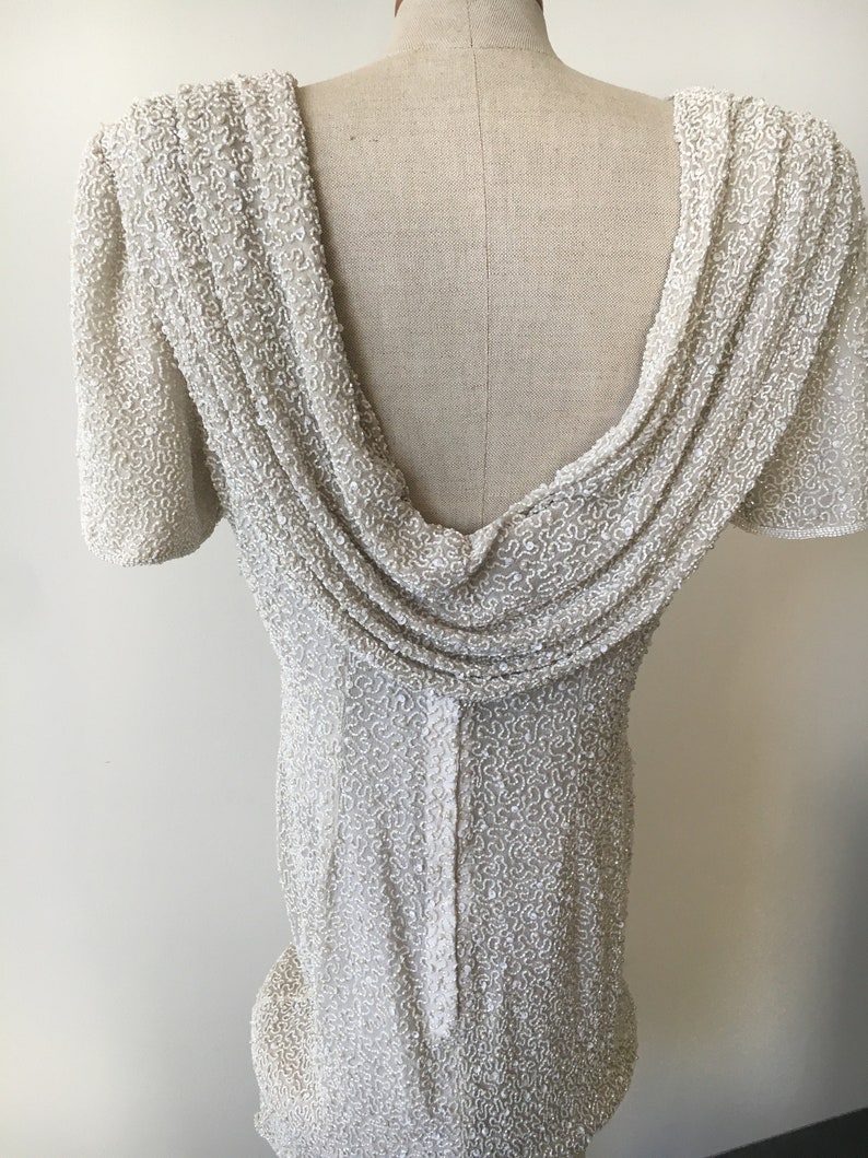 Elegant White Beaded Evening Dress