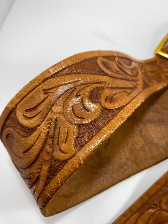 Hand Tooled Vintage Leather Belt - image 7