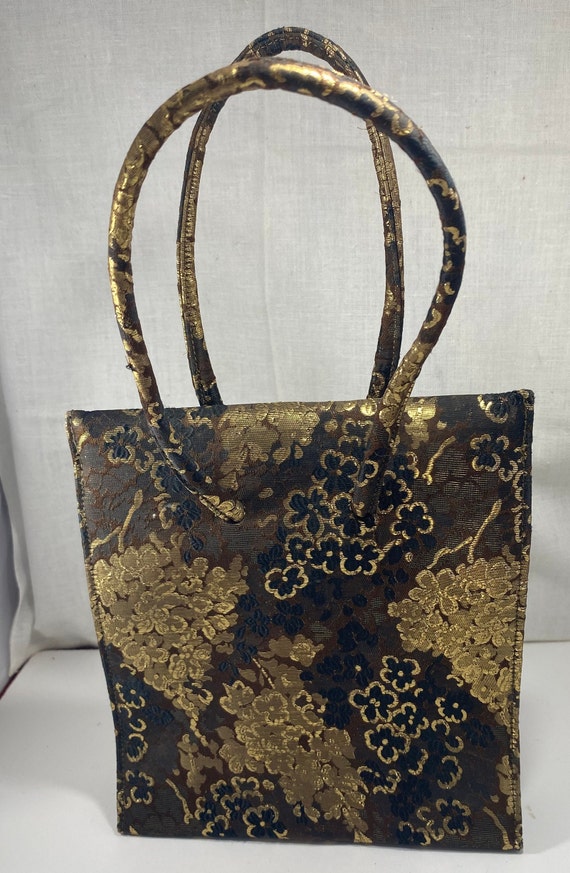 Lennox Bags Brown Black And Gold Brocade Handbag