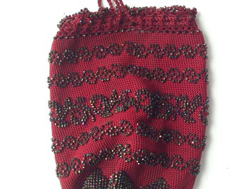 Red 1920's Wrist-let Crochet Purse