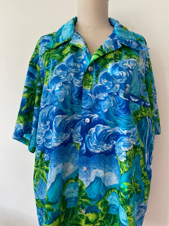 Kolekole Nylon Hawaiian Shirt Blue Hawaiian Luau … - image 3