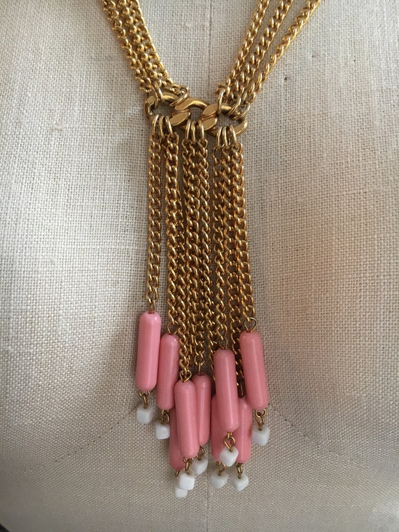 Vintage Pink White And Gold Mod Necklace - image 3