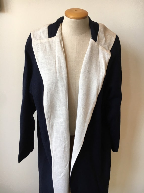 Navy Blue Linen Spring Swing CoatCoat