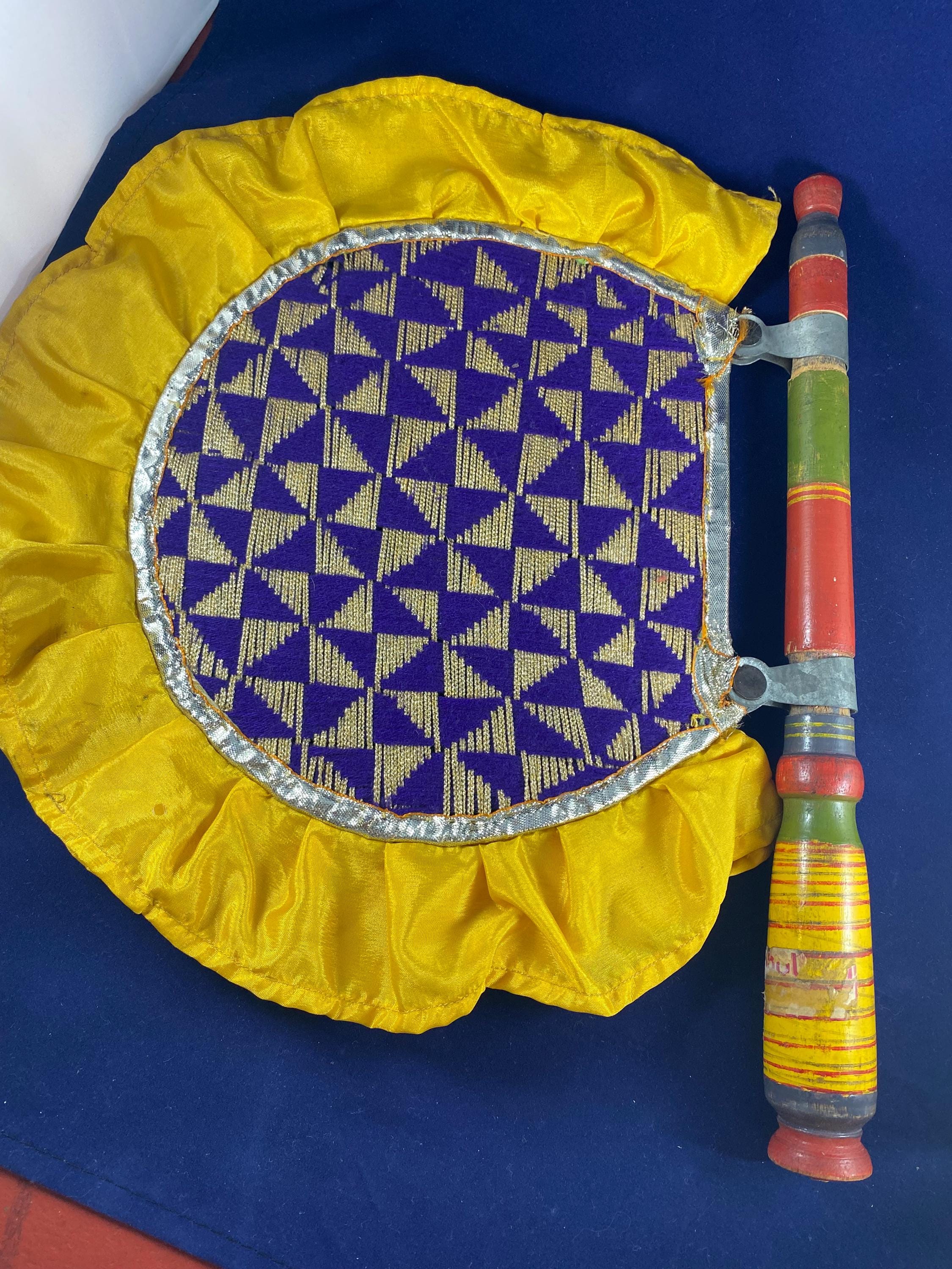 Indian Hand Held Cloth Fan With Painted Handle Pankha
