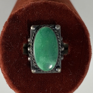 Old Silver Green Jasper Ring Size 6.5
