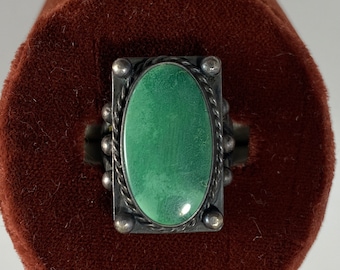 Old Silver Green Jasper Ring Size 6.5