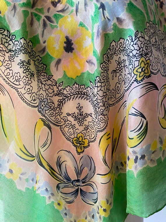 Hand Rolled Green And Yellow Floral Japan Silk Sc… - image 6