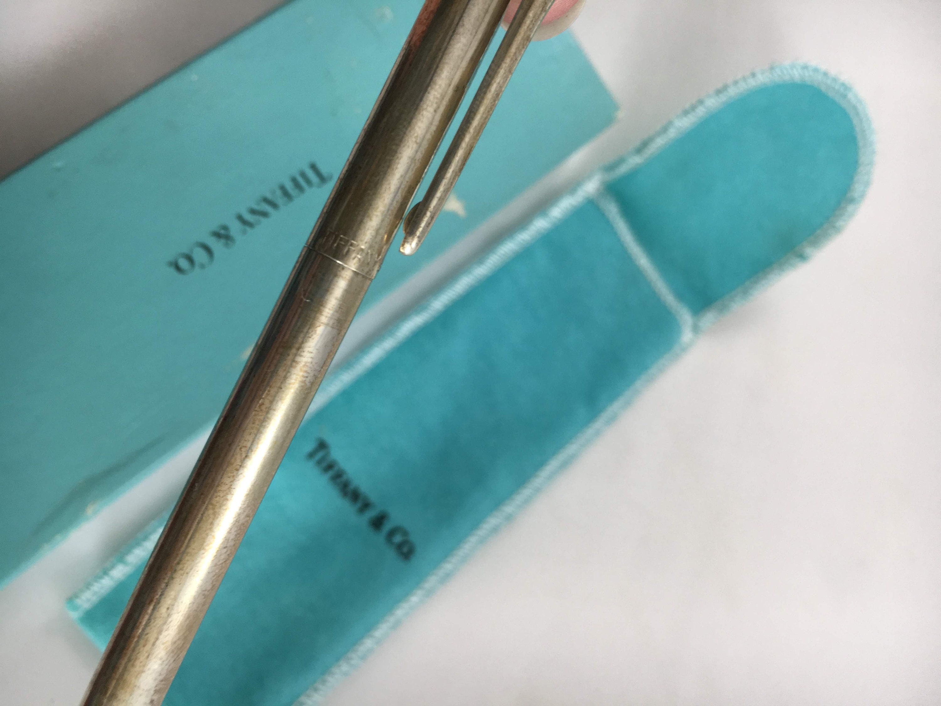 Tiffany & Co. sterling silver pen in original box and felt pouch
