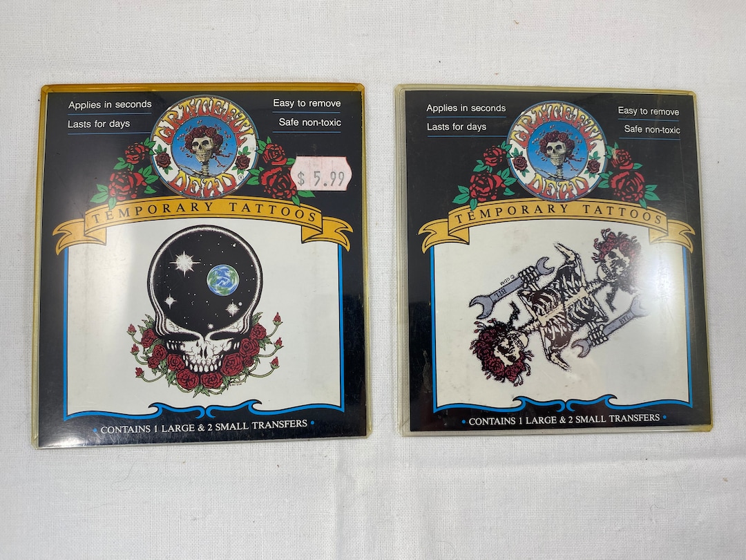 Grateful Dead Temporary Tattoos Skull With Roses Skeleton With Wrench ...