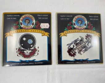 Grateful Dead Temporary Tattoos Skull With Roses Skeleton With Wrench