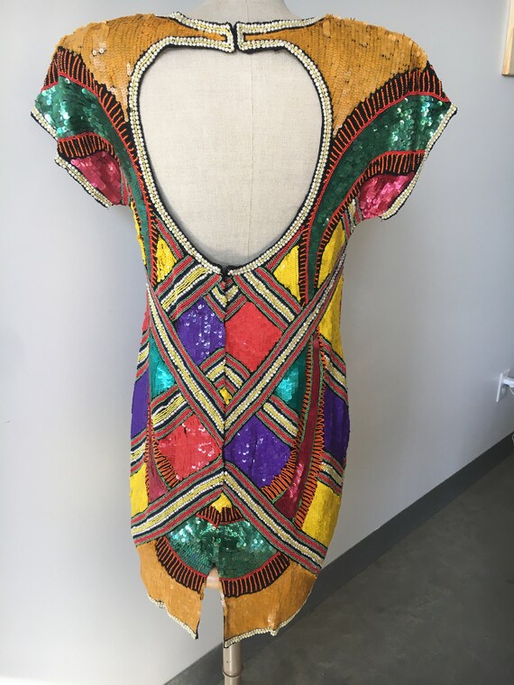 Geometric Design Sequin Dress With Cutout Back - image 2