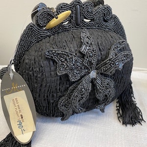 Mary Francis Hand Bag Top Handle Purse #949-92 Night Flight Black Butterfly