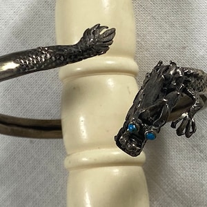 Nepal Sterling Silver Dragon Bracelet With Turquoise Eyes