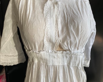 White Edwardian Victorian Young Girls Cotton Dress