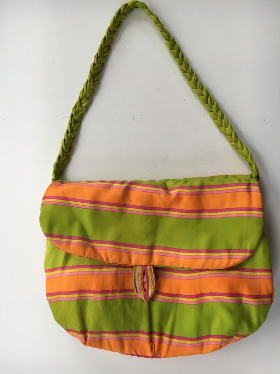 Barbara Lee Silk Orange And Lime Green Handbag