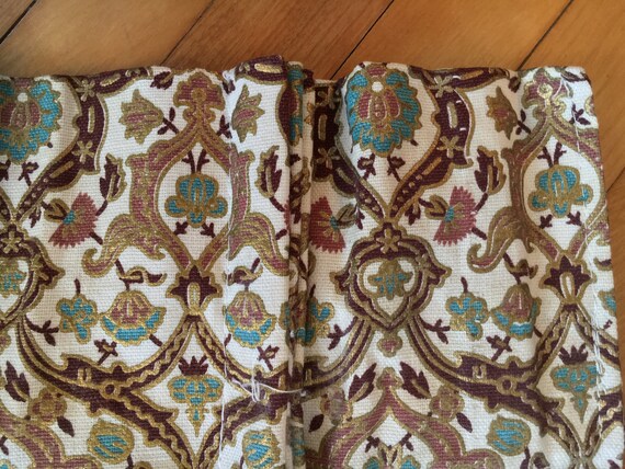 Vintage Pleated Panel Curtains Turquoise Burgundy Mauve Gold Etsy
