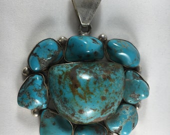 Large Turquoise And Sterling Silver Pendant