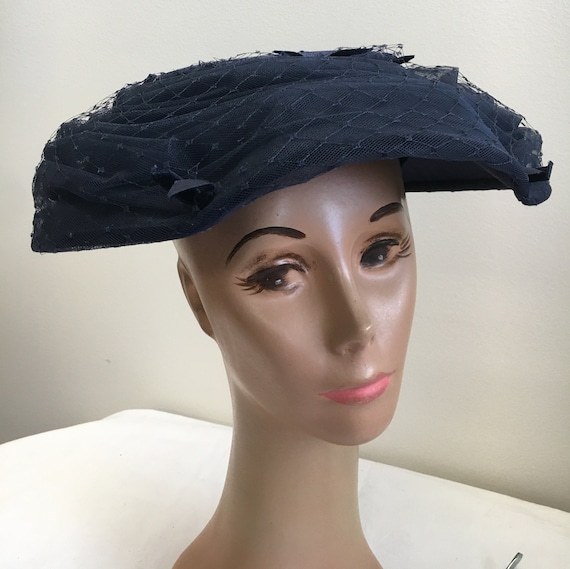 Navy Mushroom Style 1950's Fascinator Hat