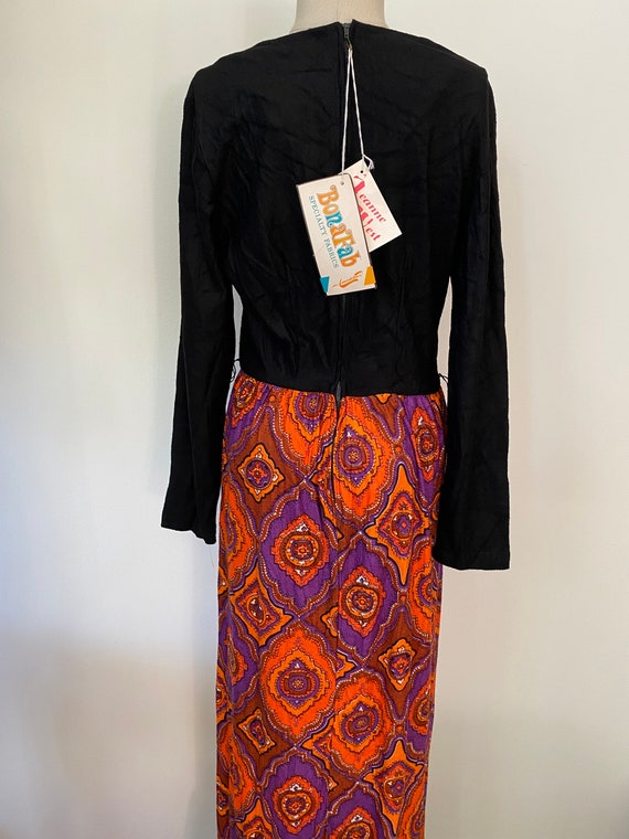 1970s Psychedelic Print Maxi Dress with Bell Sleeves