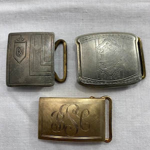 Edwardian Silver Plated  And 1 Gold Filled Monogramed Belt Buckles Lot Of 3