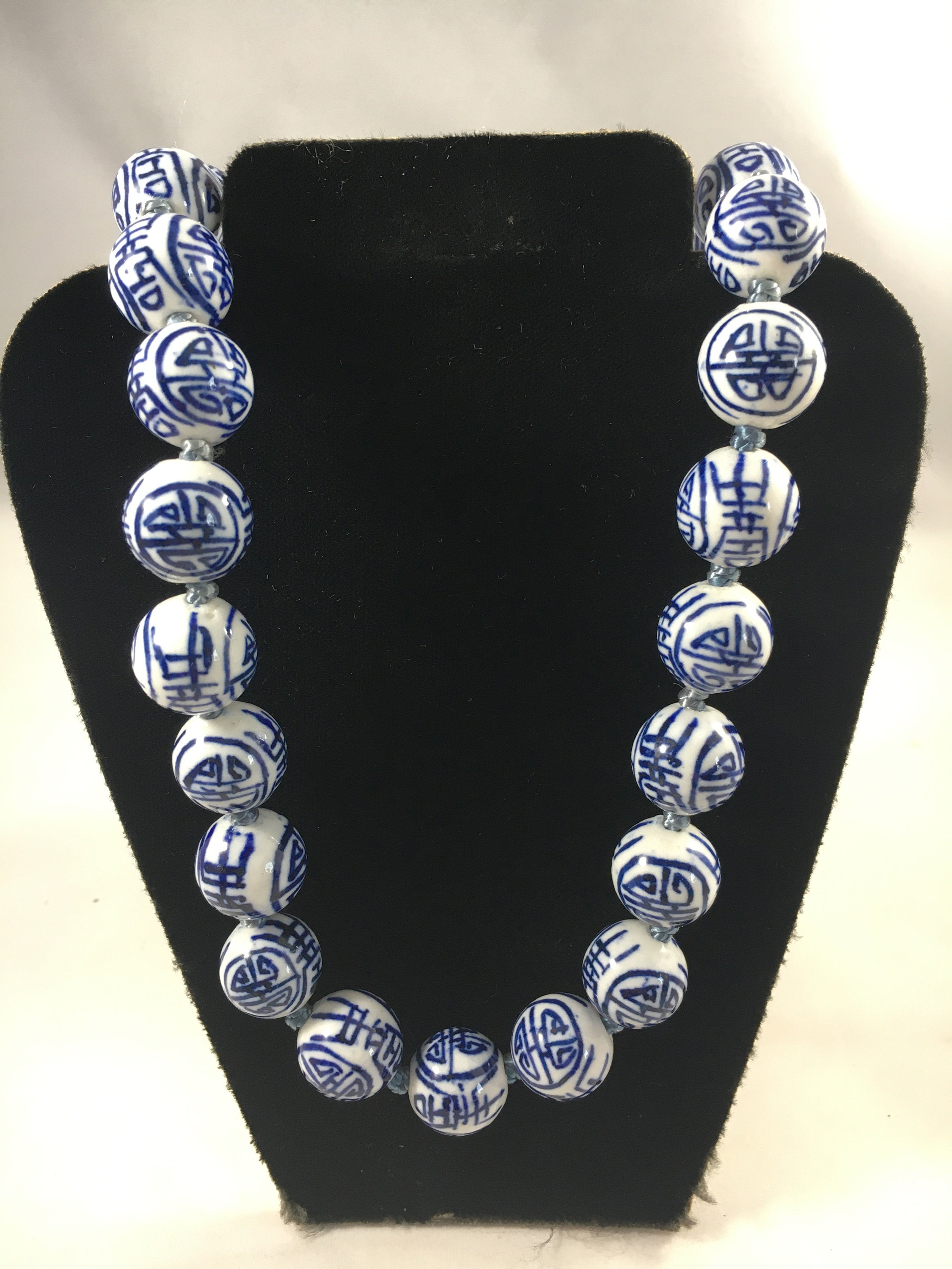 Chinese Porcelain Blue and White Longevity Necklace - Etsy