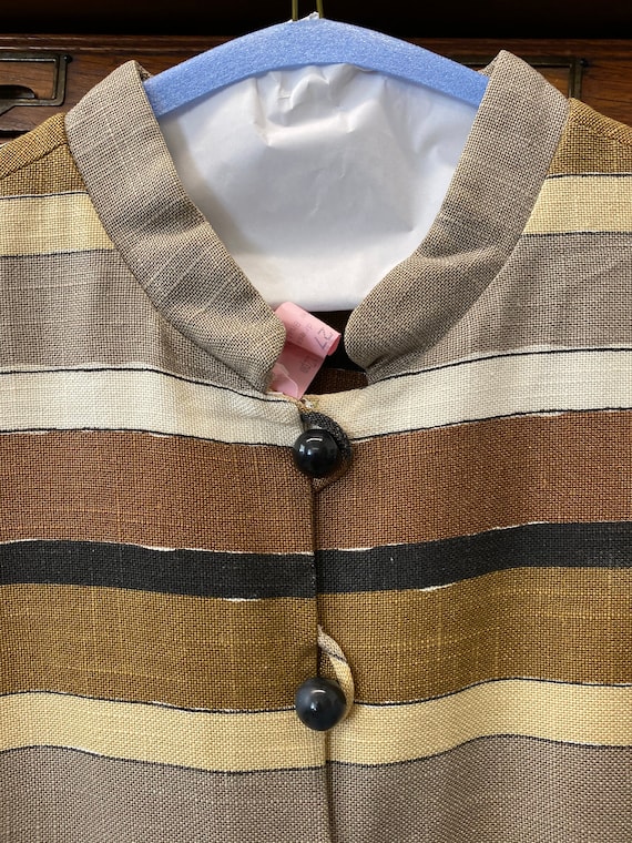 Brown Black And Beige Linen Striped Summer 1960's… - image 2