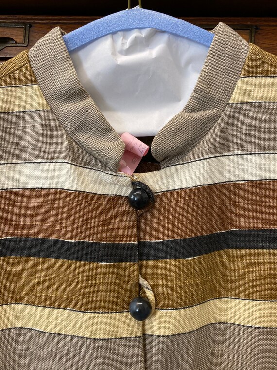 Brown Black And Beige Linen Striped Summer 1960's… - image 8