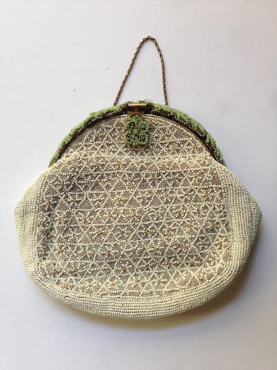 White and Green Beaded Purse