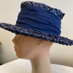 Navy Blue Woven Straw Summer Hat image 2