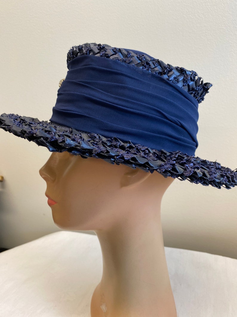 Navy Blue Woven Straw Summer Hat image 2