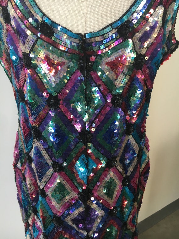 Diamond Pattern Sequin Sleeveless Dress - image 5