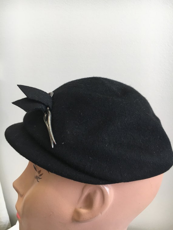 Black Wool 1930's Hat - image 3