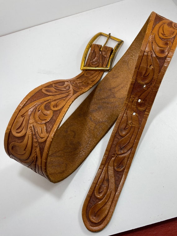 Hand Tooled Vintage Leather Belt - image 9