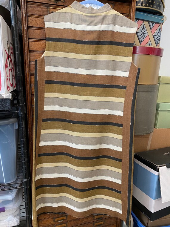 Brown Black And Beige Linen Striped Summer 1960's… - image 7
