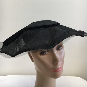 Vintage Sheer Black with Large Velvet Bow Plate Hat